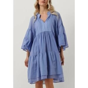 Nema Light blue flare beach 3/4 sleeve mini ruffle dress Small A004371
